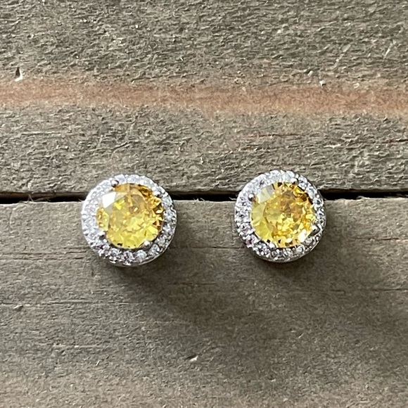 Cubic Zirconia Citrine Yellow, Lab Created Stud Dainty Luxury Glam Earrings - Picture 9 of 9